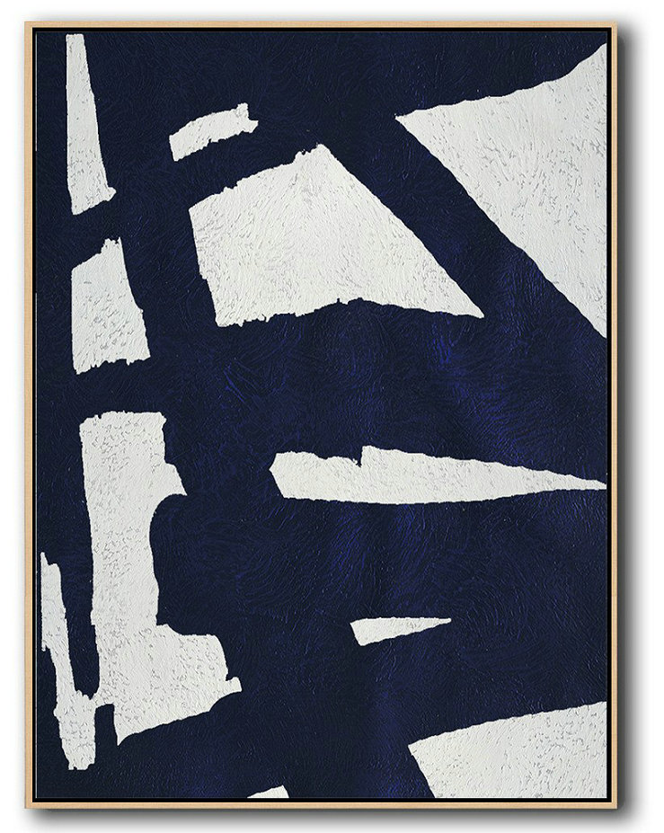 Extra Large Acrylic Painting On Canvas,Buy Hand Painted Navy Blue Abstract Painting Online,Acrylic Painting Large Wall Art #E9H1